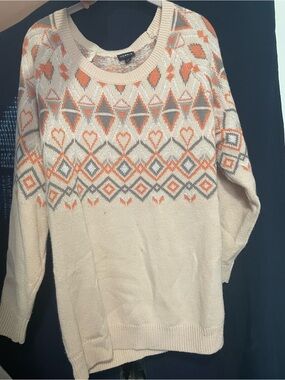 TORRID Fair Isle Peach Gray Knit Sweater Women’s Size 1, Plus 1X 14-16